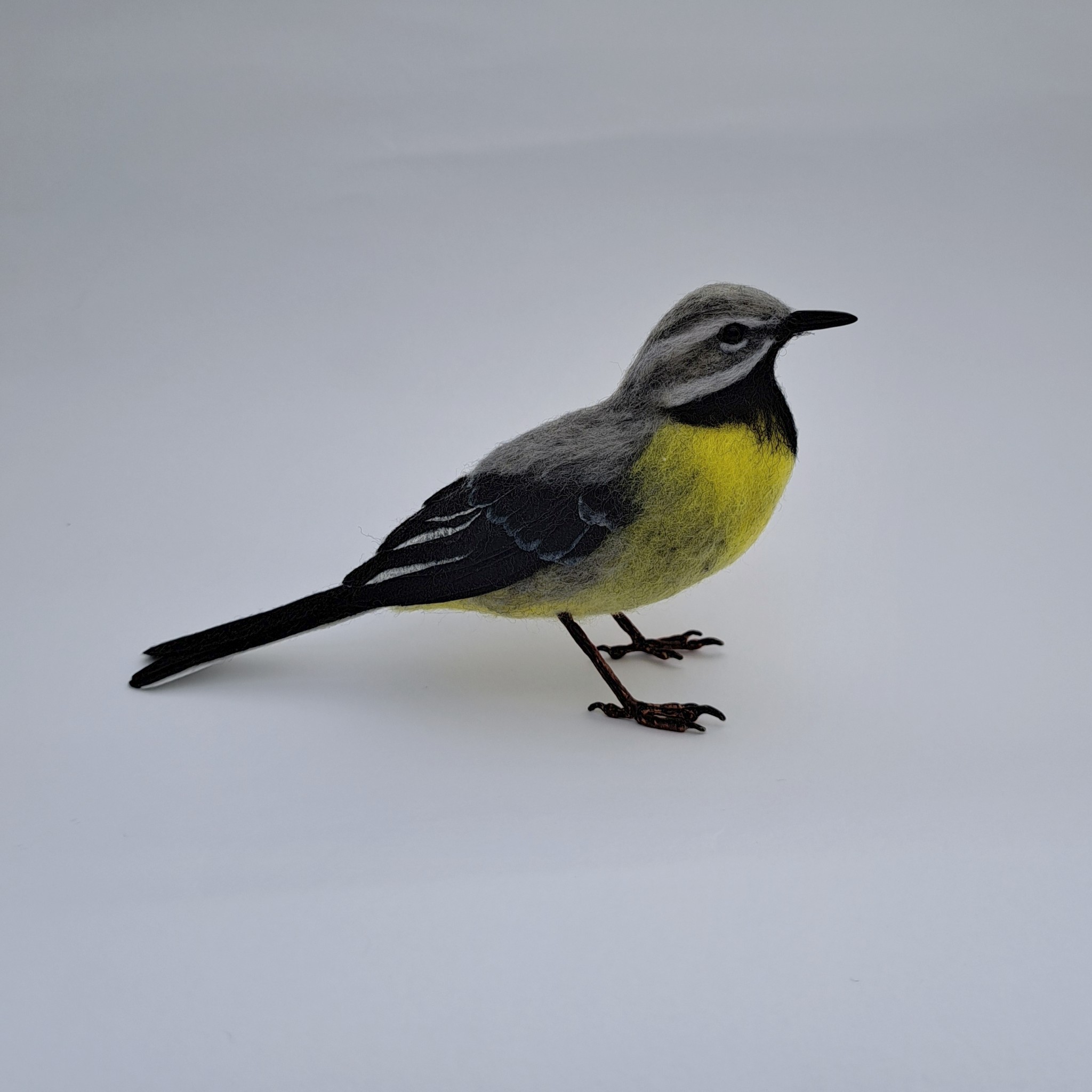 Grey wagtail : Unique handmade needle-felted wildlife sculpture. 