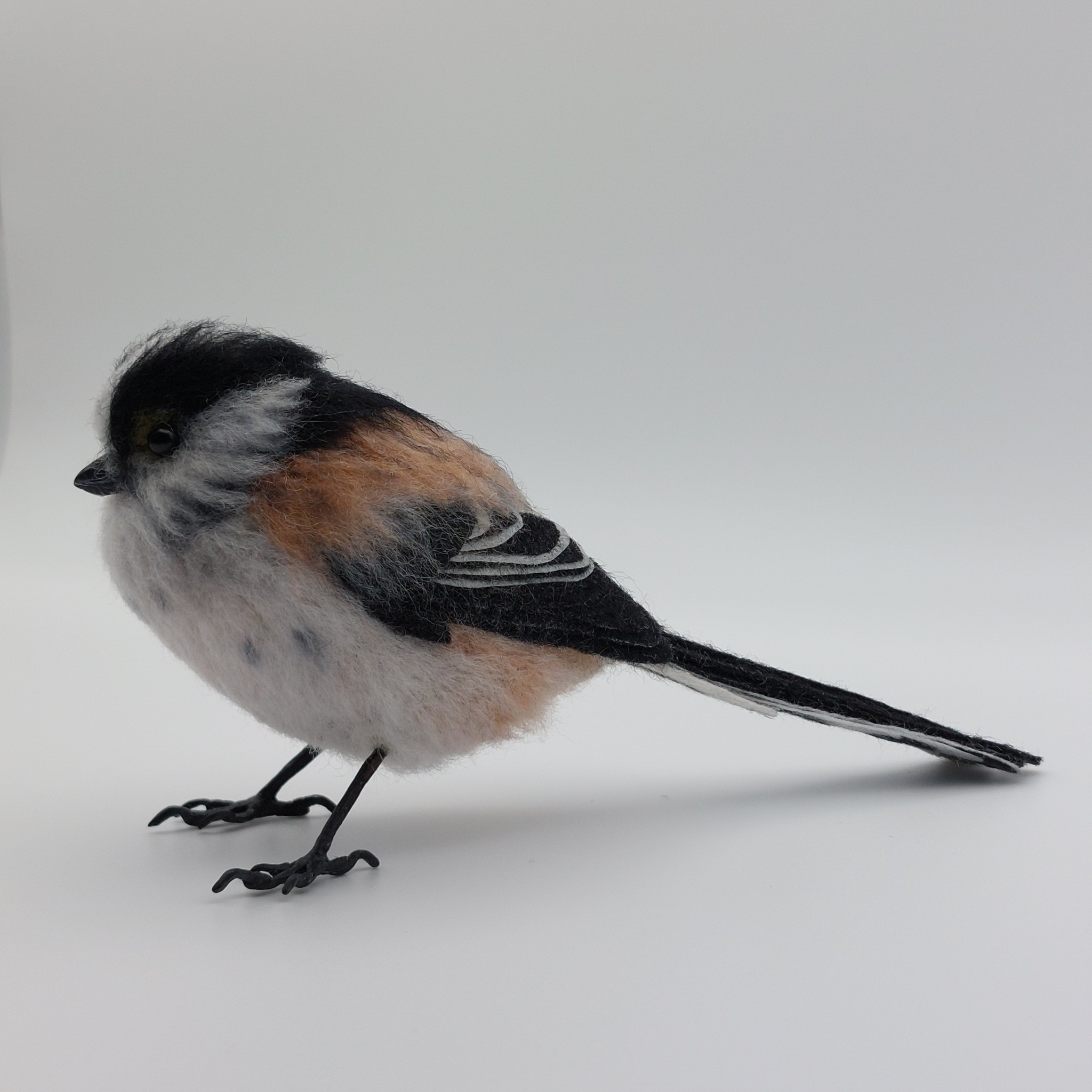 Long tailed tit : Unique handmade needle-felted wildlife sculpture.