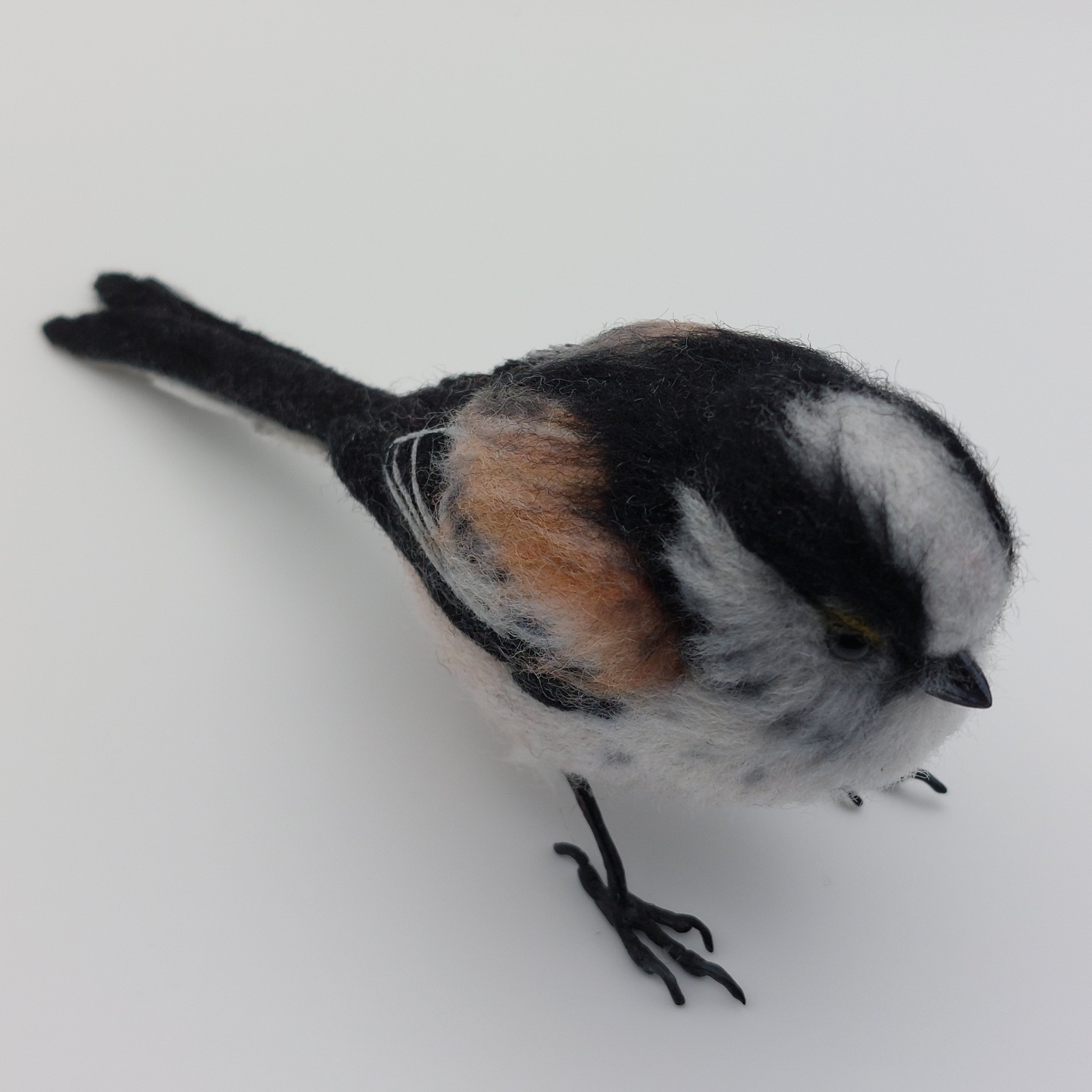 Long tailed tit : Unique handmade needle-felted wildlife sculpture.