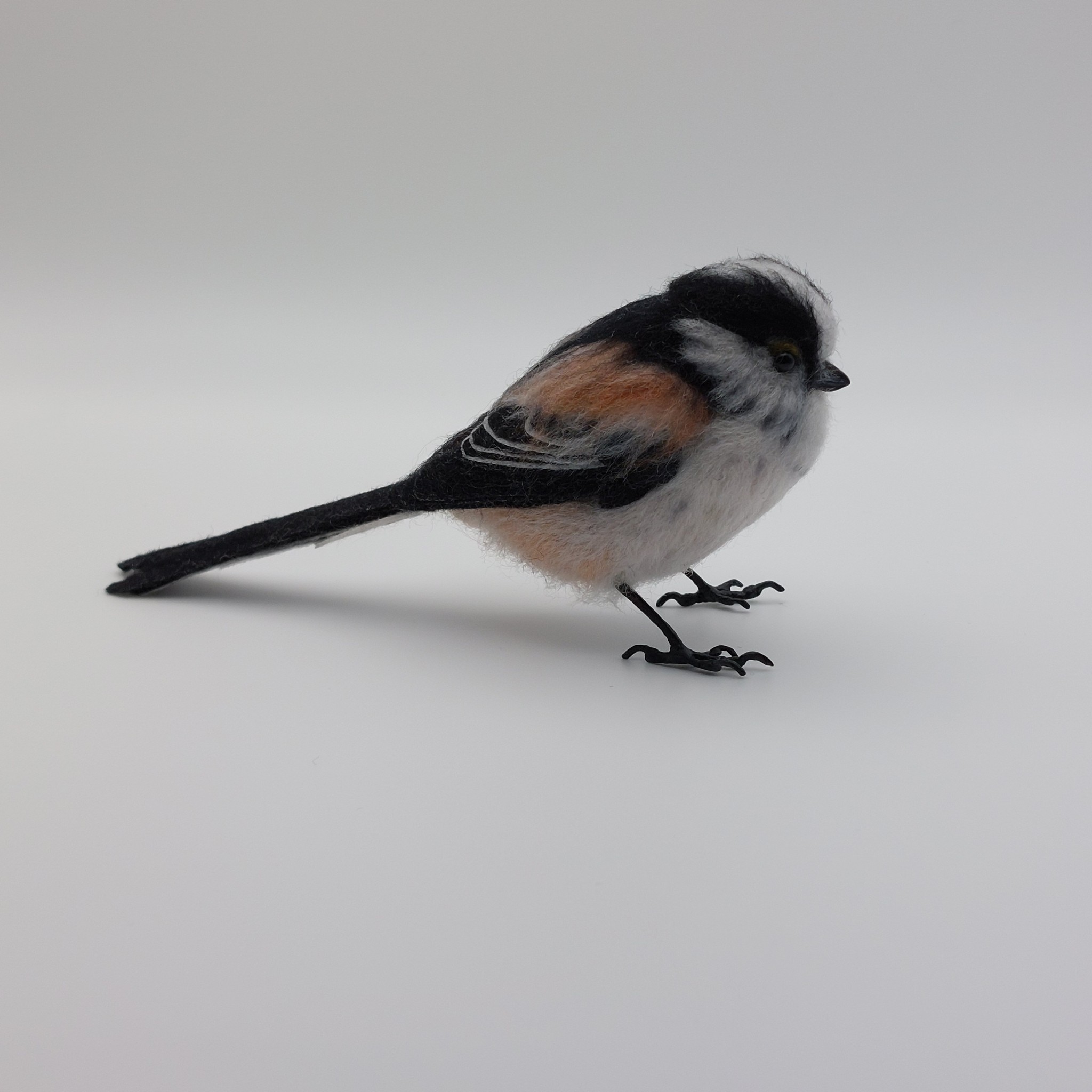 Long tailed tit : Unique handmade needle-felted wildlife sculpture.