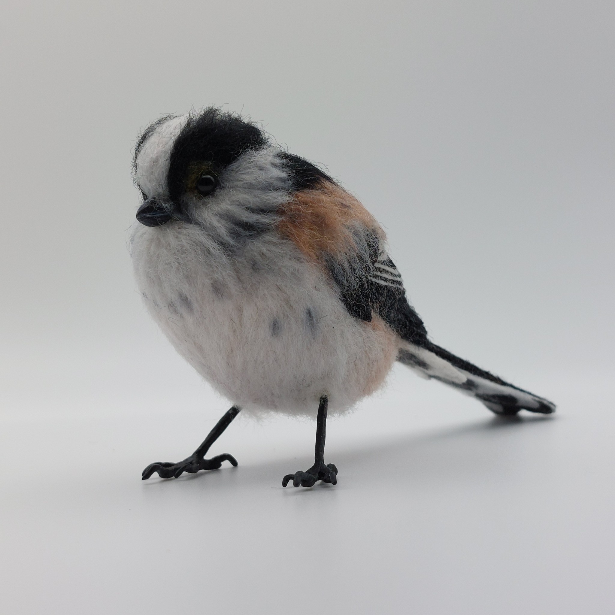 Long tailed tit : Unique handmade needle-felted wildlife sculpture.