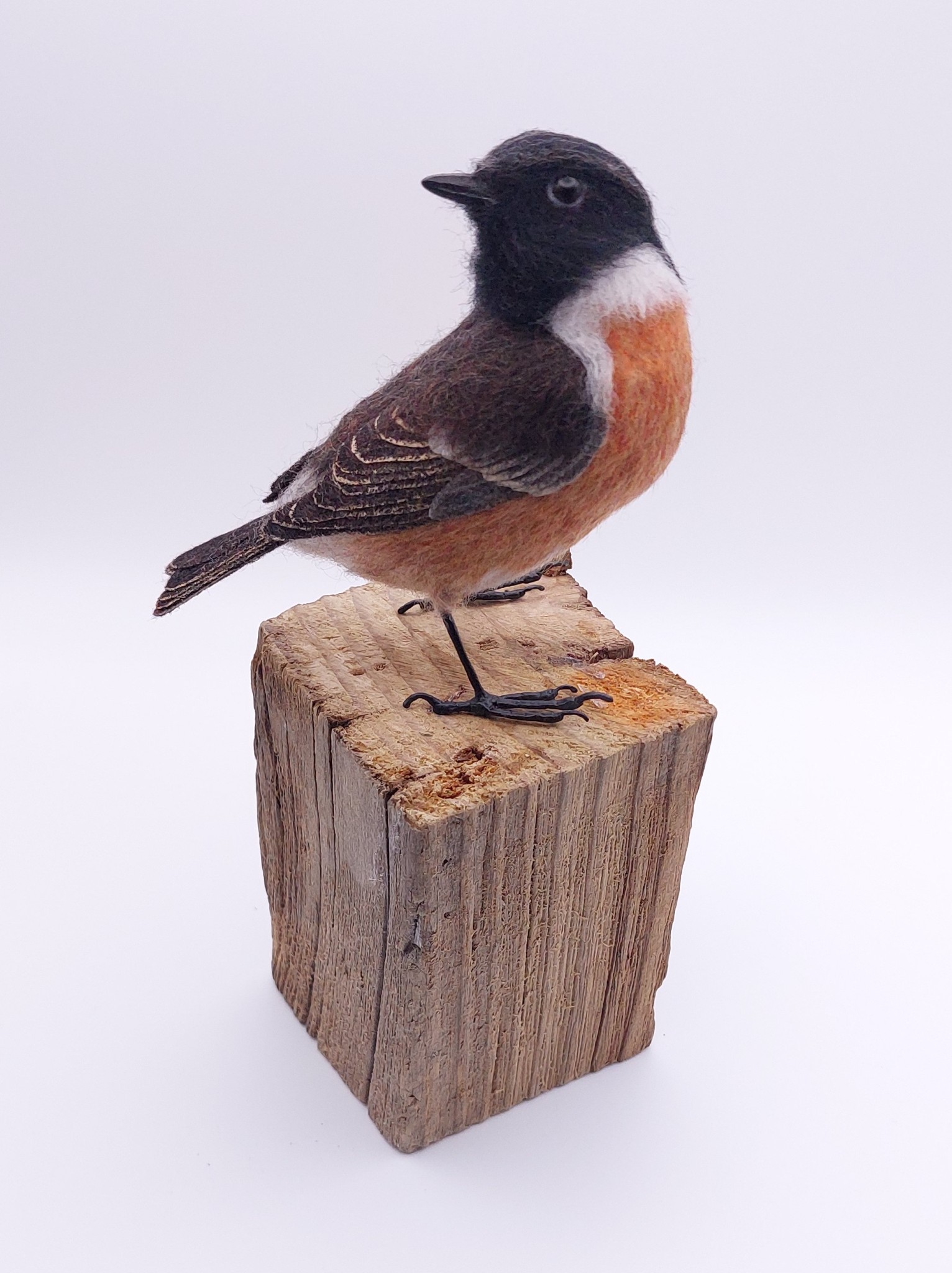 Stonechat : Unique handmade needle-felted wildlife sculpture. 