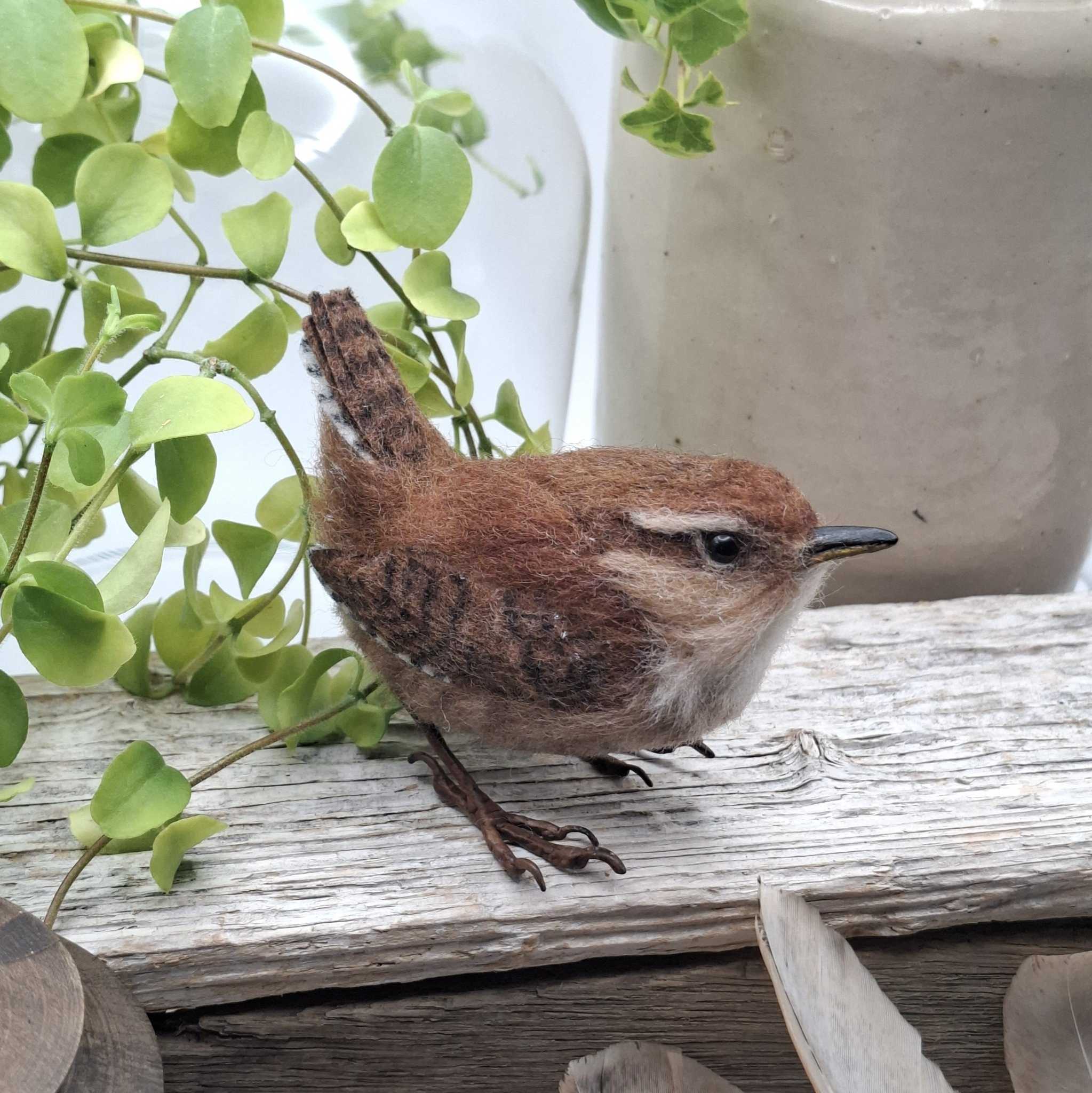 Wren:  Unique handmade needle-felted wildlife sculpture.  